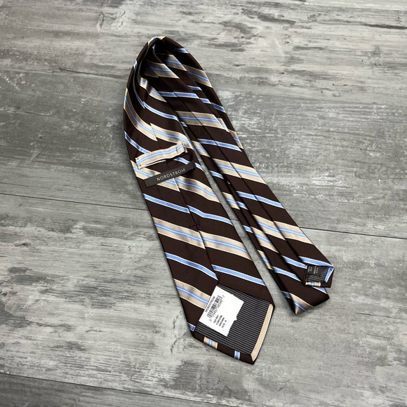 Nordstrom Other - Nordstrom NWT Brown w/ Tan & Blue Stripe Silk Tie